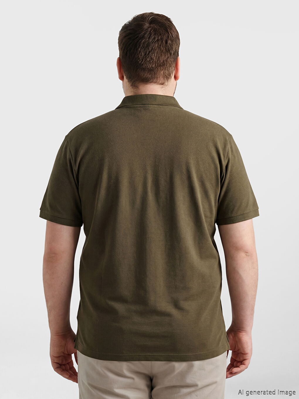 Haki Polo Yaka Nakışlı Pike Erkek Tişört-3