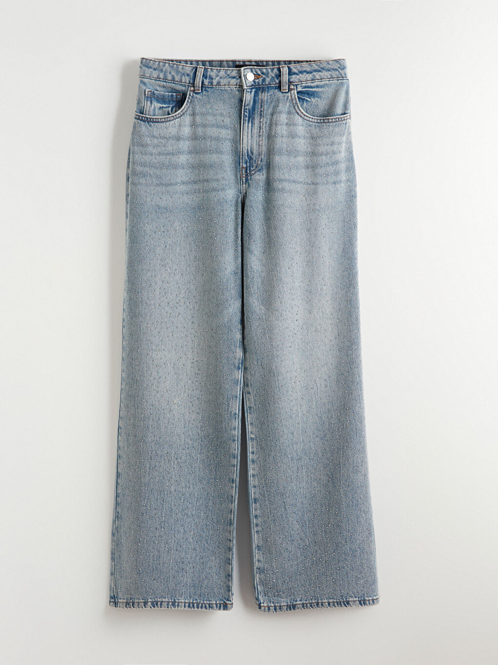 Mavi Taşlı  Wideleg Kadın Jean Pantolon-4