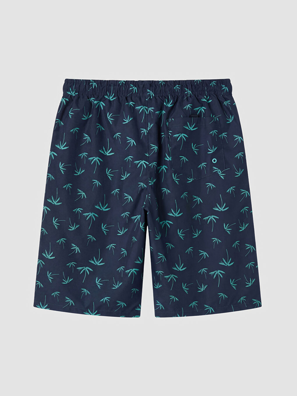 Lacivert Diz Hizası Boy Palmiye Desenli Erkek Deniz Şortu-1