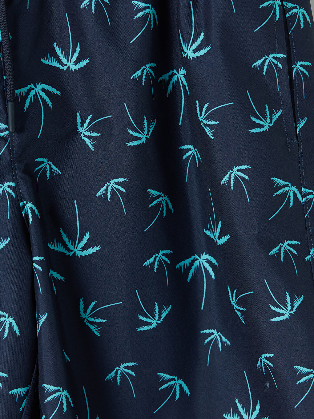 Lacivert Diz Hizası Boy Palmiye Desenli Erkek Deniz Şortu-2