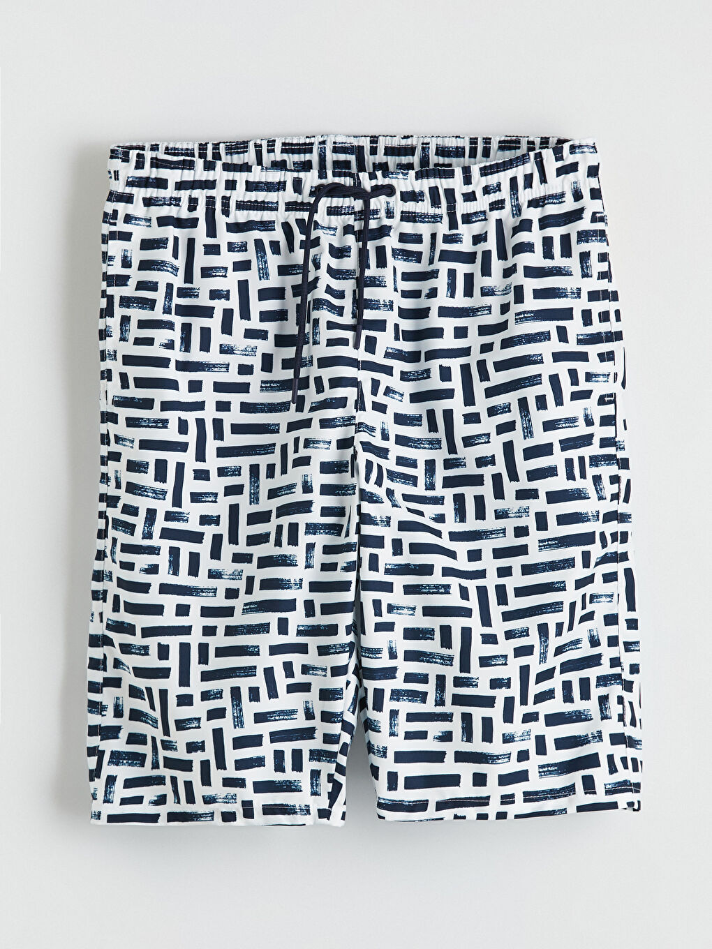 Lacivert Diz Altı Boy Desenli Erkek Deniz Şortu