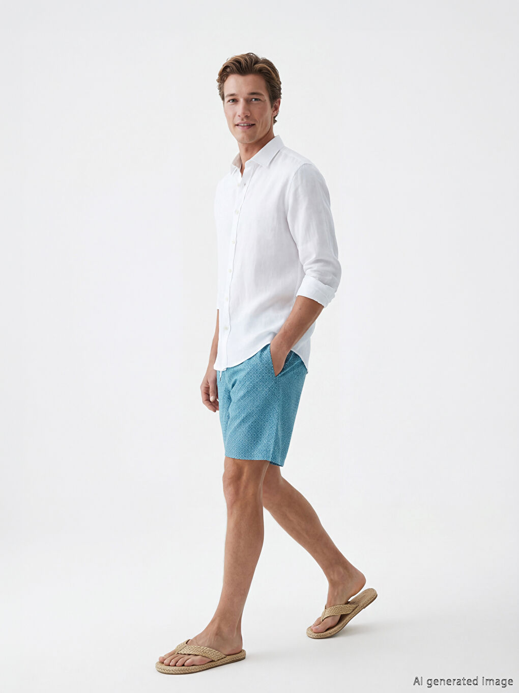 Turkuaz Kısa Boy Desenli Erkek Deniz Şortu