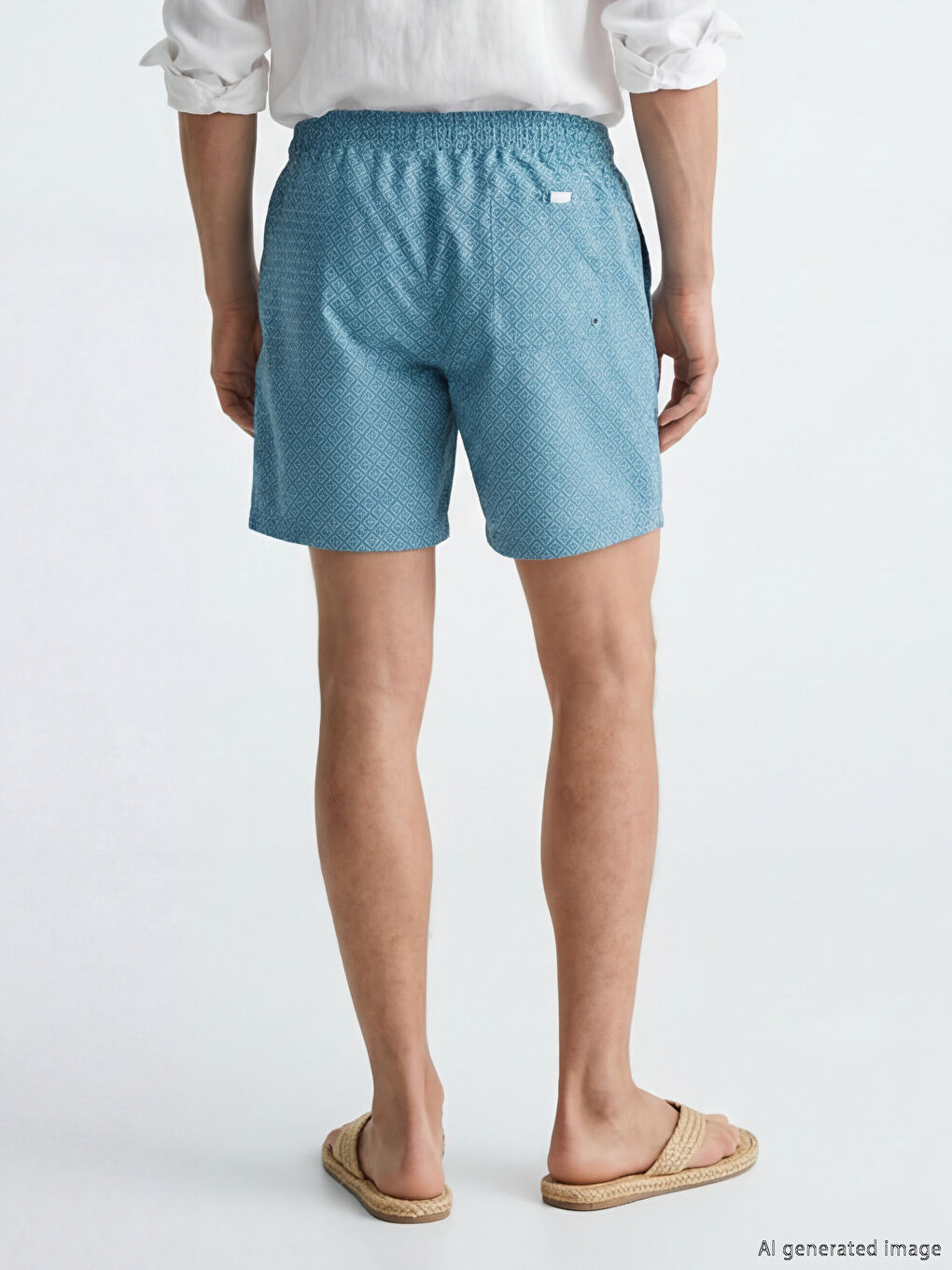 Turkuaz Kısa Boy Desenli Erkek Deniz Şortu-2
