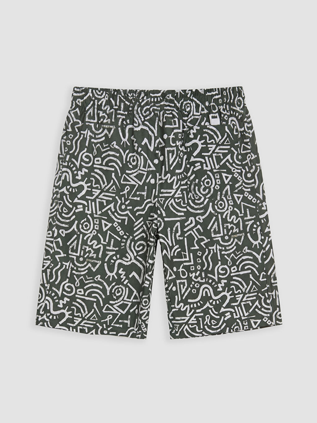 Haki Kısa Boy Desenli Erkek Deniz Şortu-1
