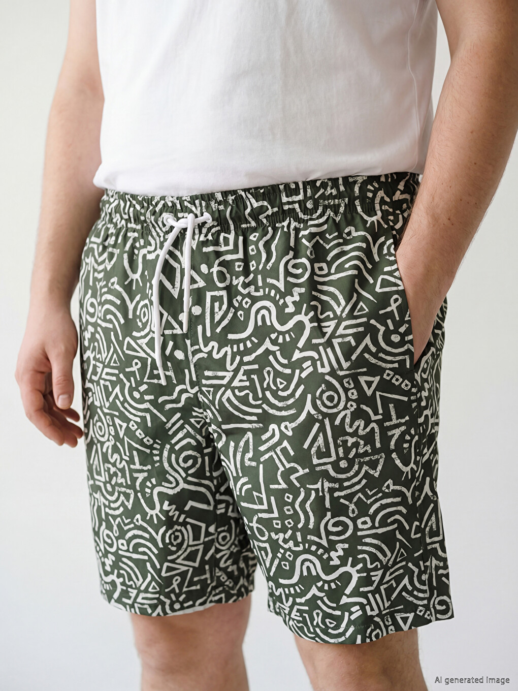 Short Patterned Men's Swim Shorts-2