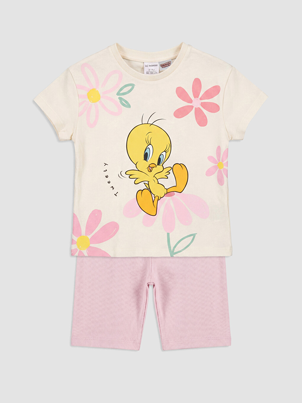 Ekru Tweety Baskılı Kız Bebek Takım