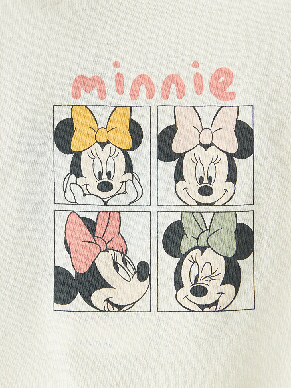 Ekru Bisiklet Yaka Minnie Mouse Baskılı Kız Bebek Tişört-2