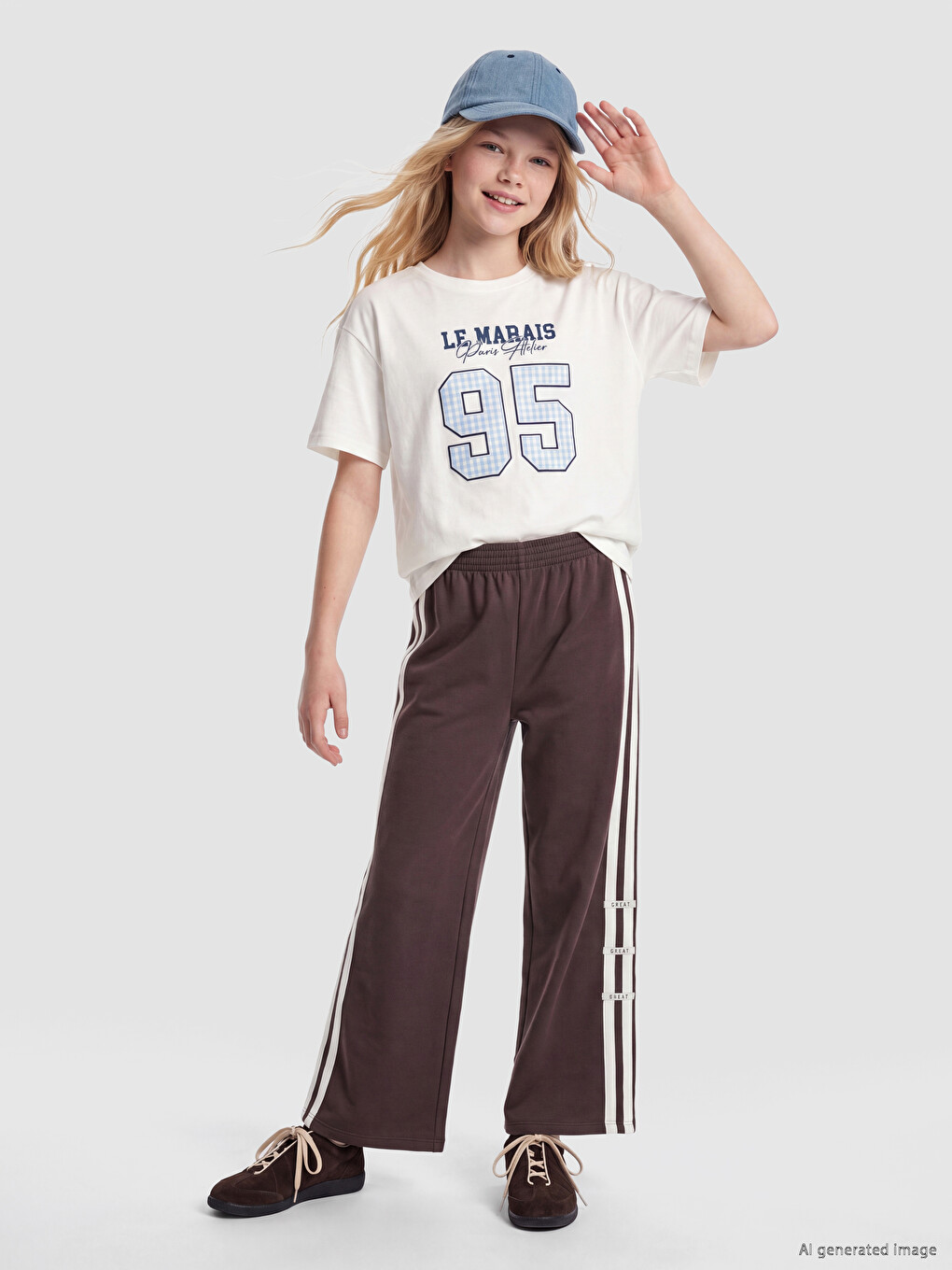 Striped Printed Girls' Thick Sweatpants
