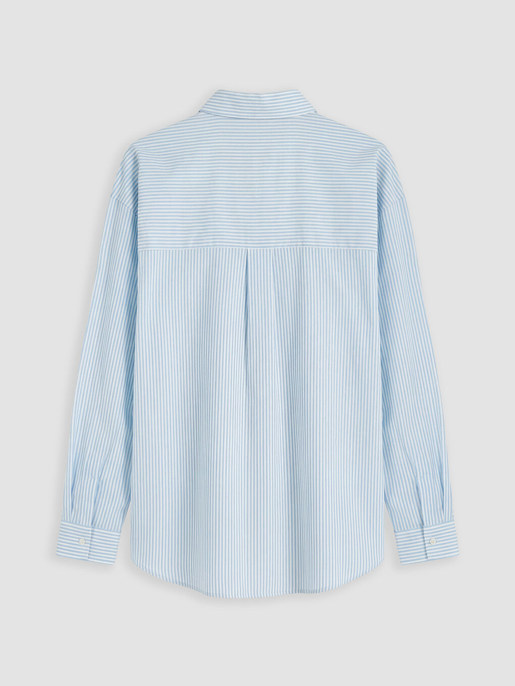 Mavi Çizgili Oversize Keten Karışımlı Kadın Gömlek-1