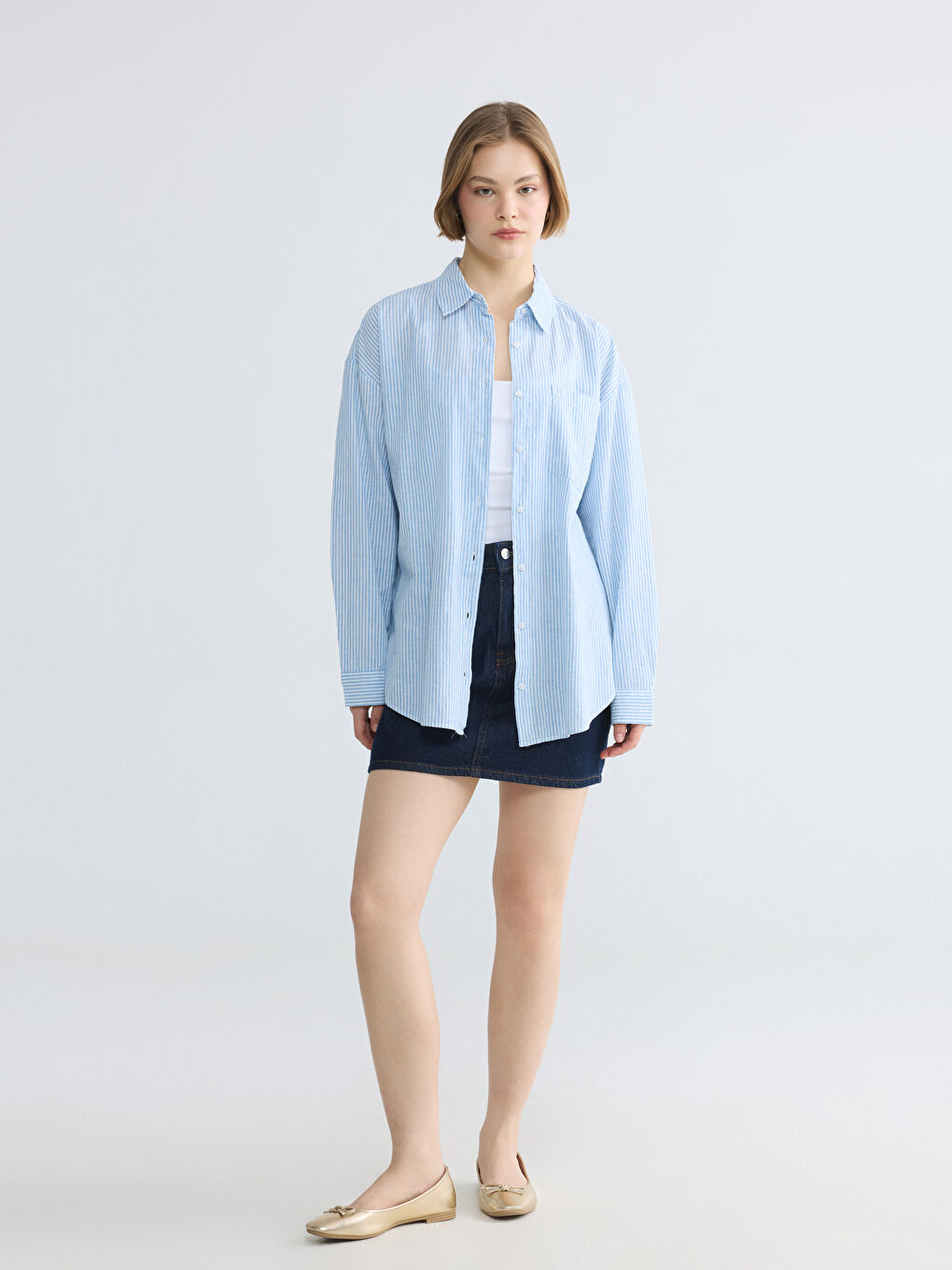Striped Oversize Linen Blend Women's Shirt-1
