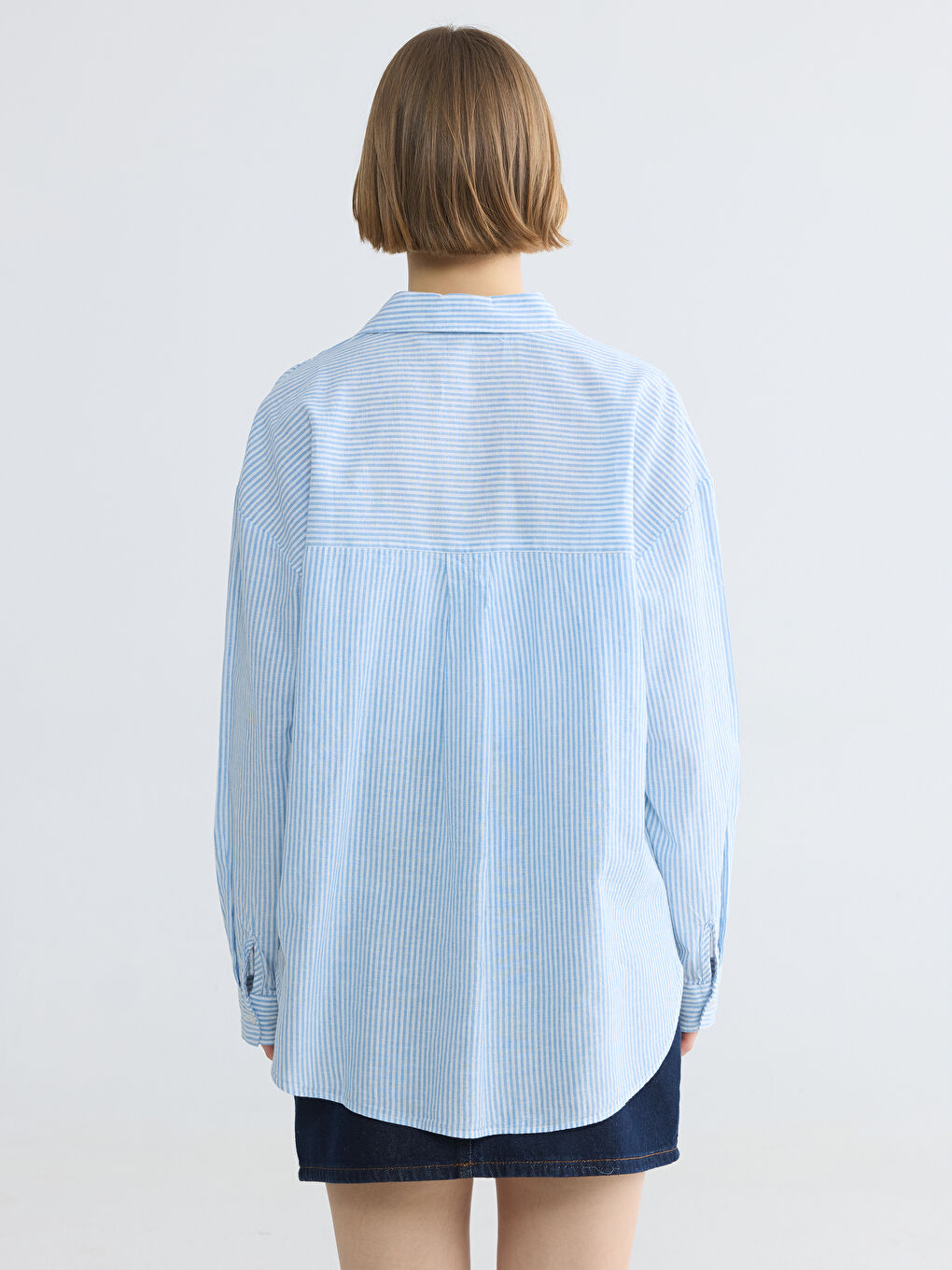 Striped Oversize Linen Blend Women's Shirt-3
