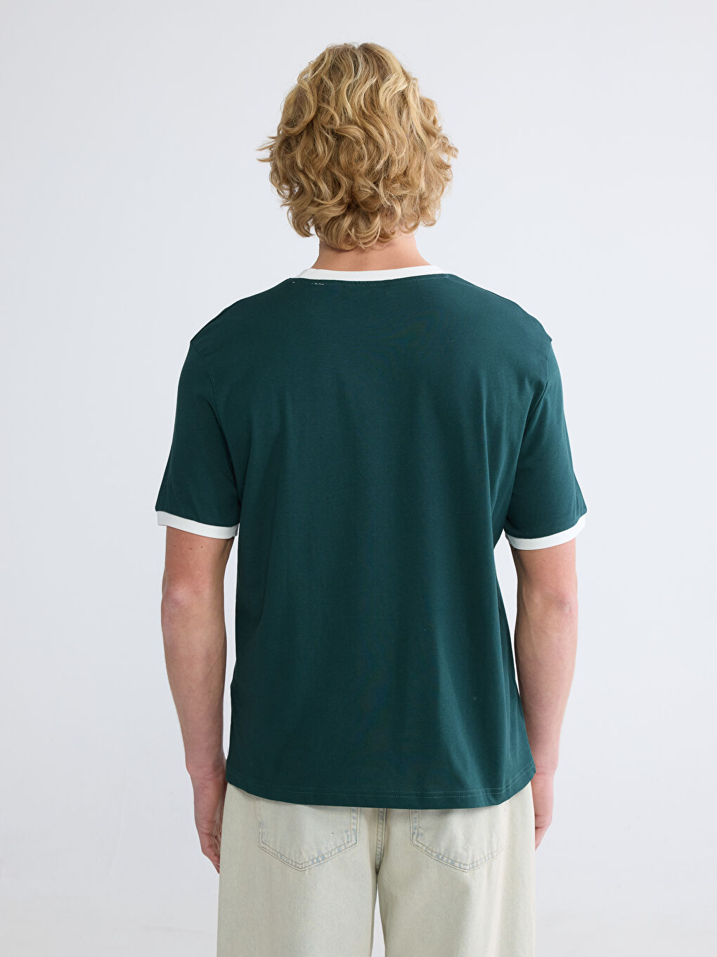 Yeşil Bisiklet Yaka Penye Erkek Tişört-3