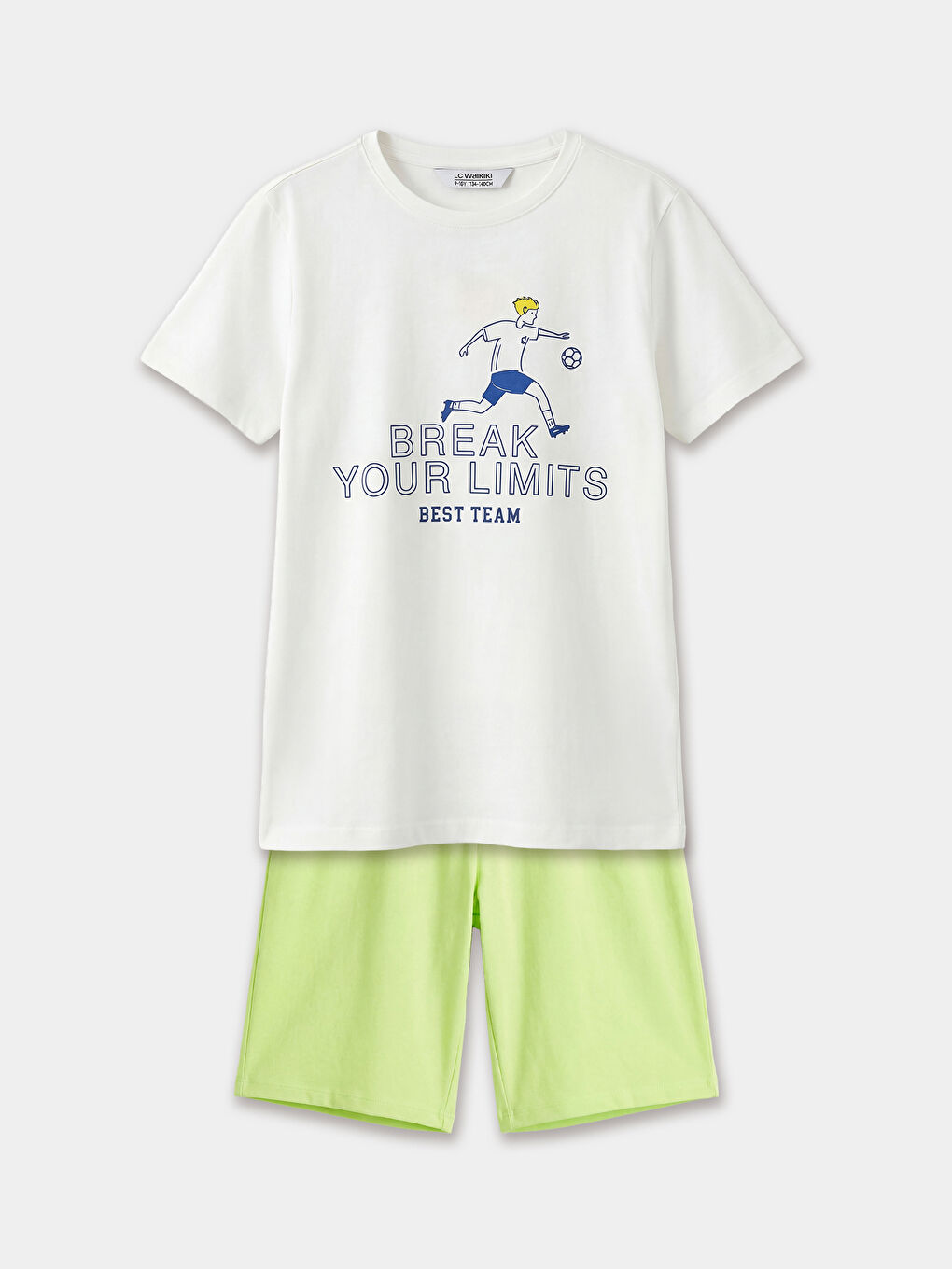 Beyaz Bisiklet Yaka Erkek Çocuk Şortlu Pijama Takımı