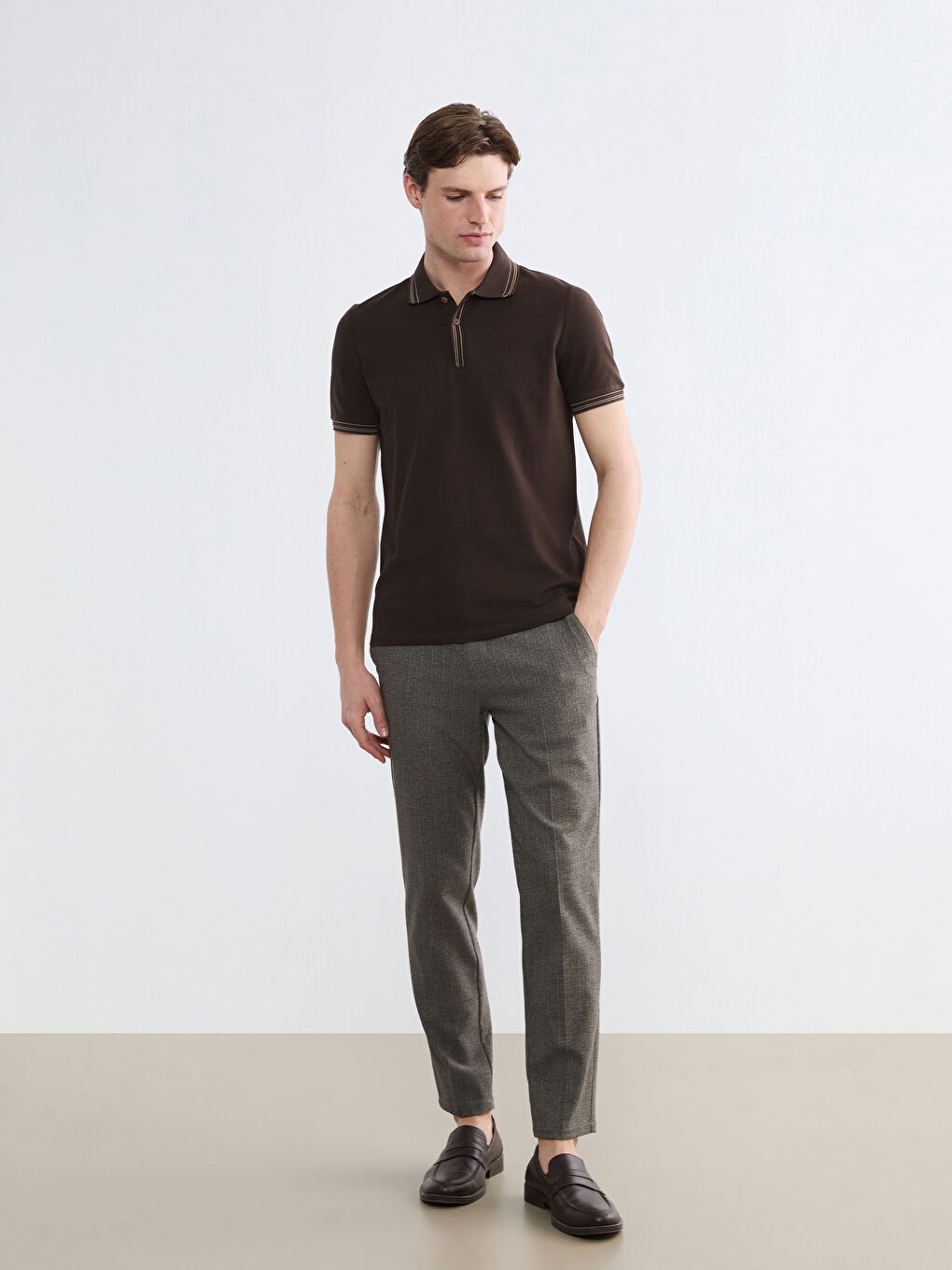Kahverengi Polo Yaka Pike Erkek Tişört-1