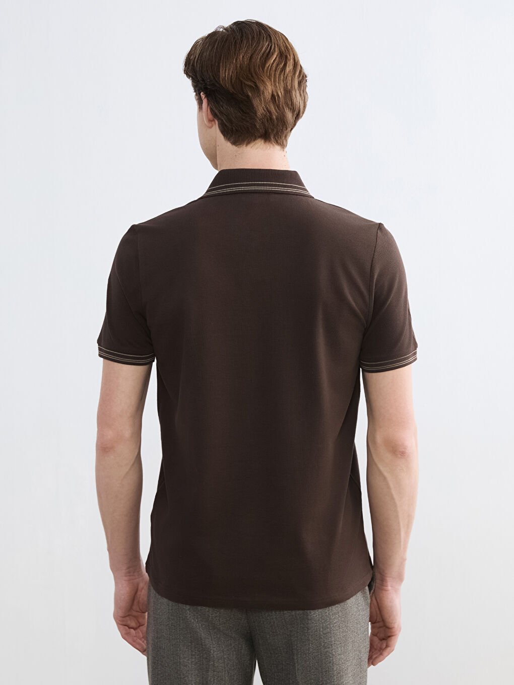 Kahverengi Polo Yaka Pike Erkek Tişört-3