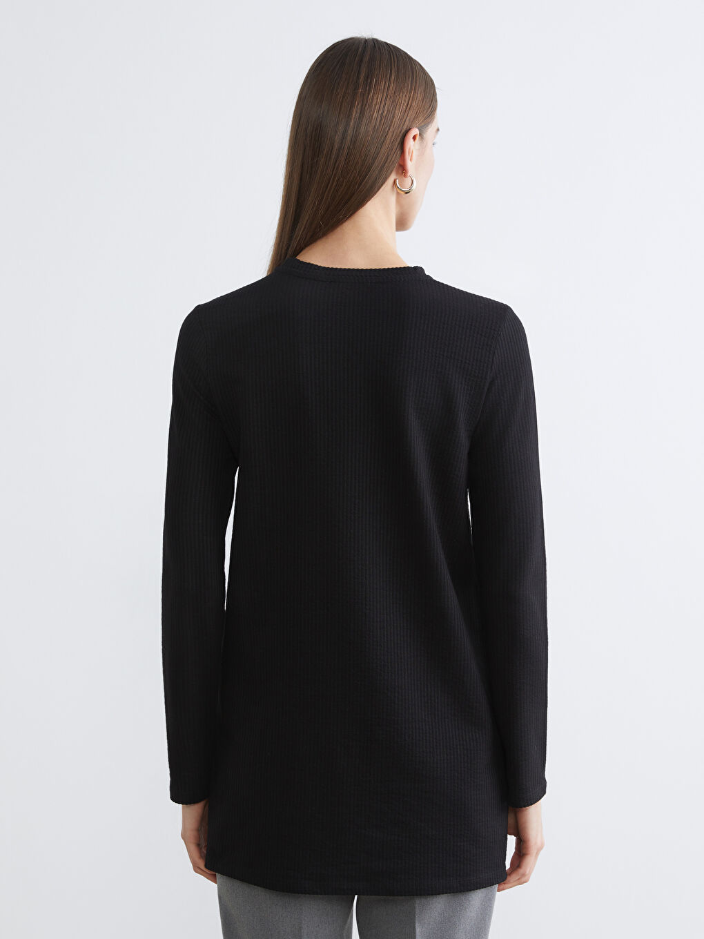 Siyah Bisiklet Yaka Fitilli Kadın Tunik-3