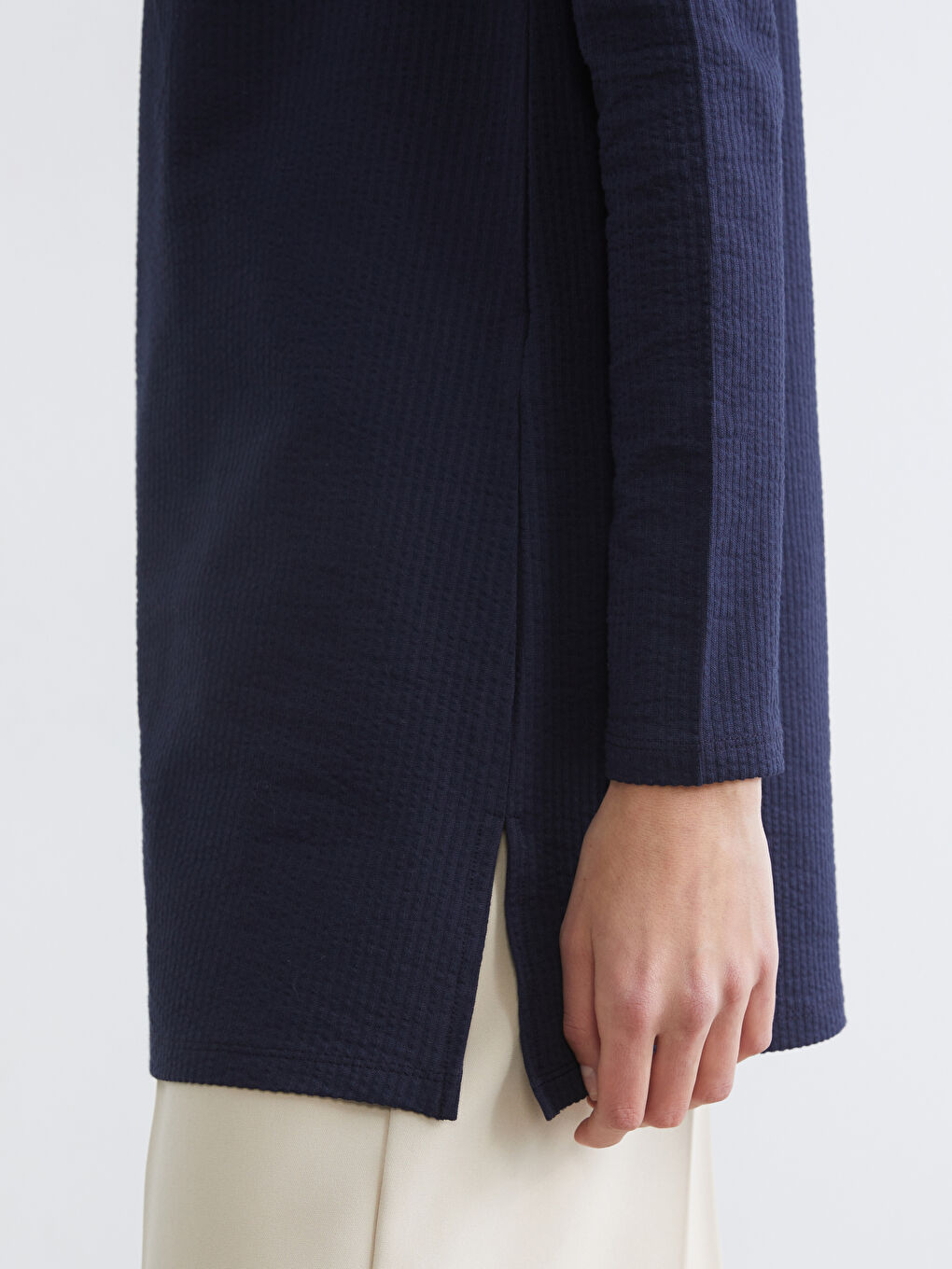 Lacivert Bisiklet Yaka Fitilli Kadın Tunik	-2