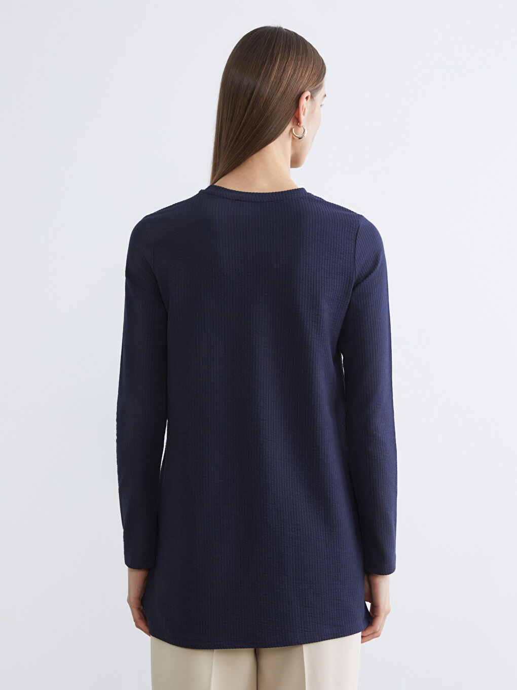 Lacivert Bisiklet Yaka Fitilli Kadın Tunik	-3