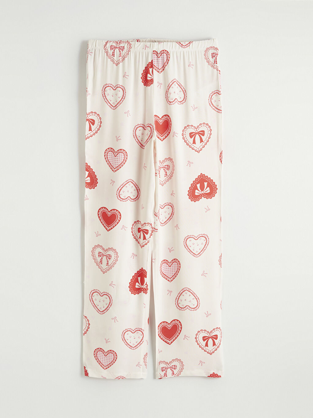 Ekru Gömlek Yaka Kalp Baskılı Kadın Pijama Takımı-7