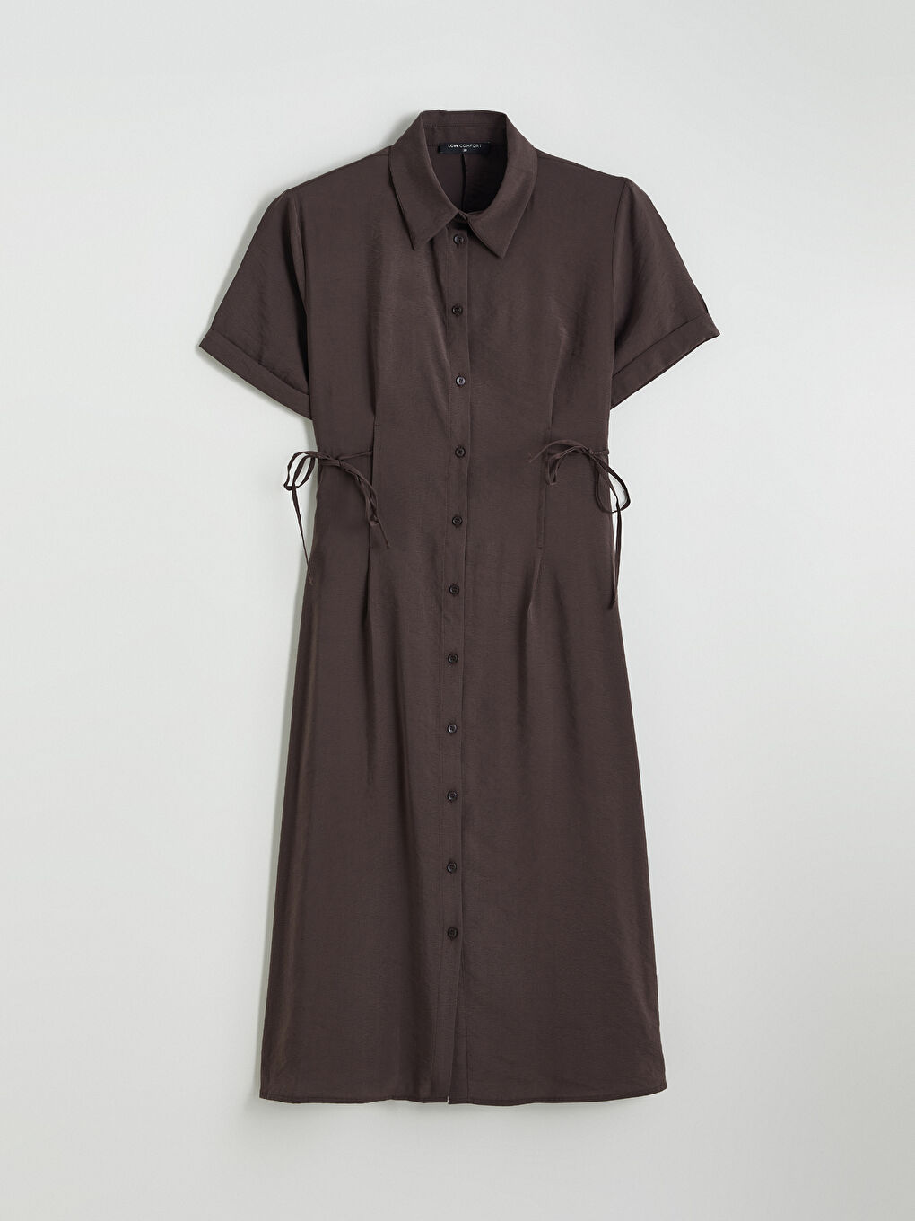 Kahverengi Belden Oturtmalı Büzgülü Gömlek Elbise-4