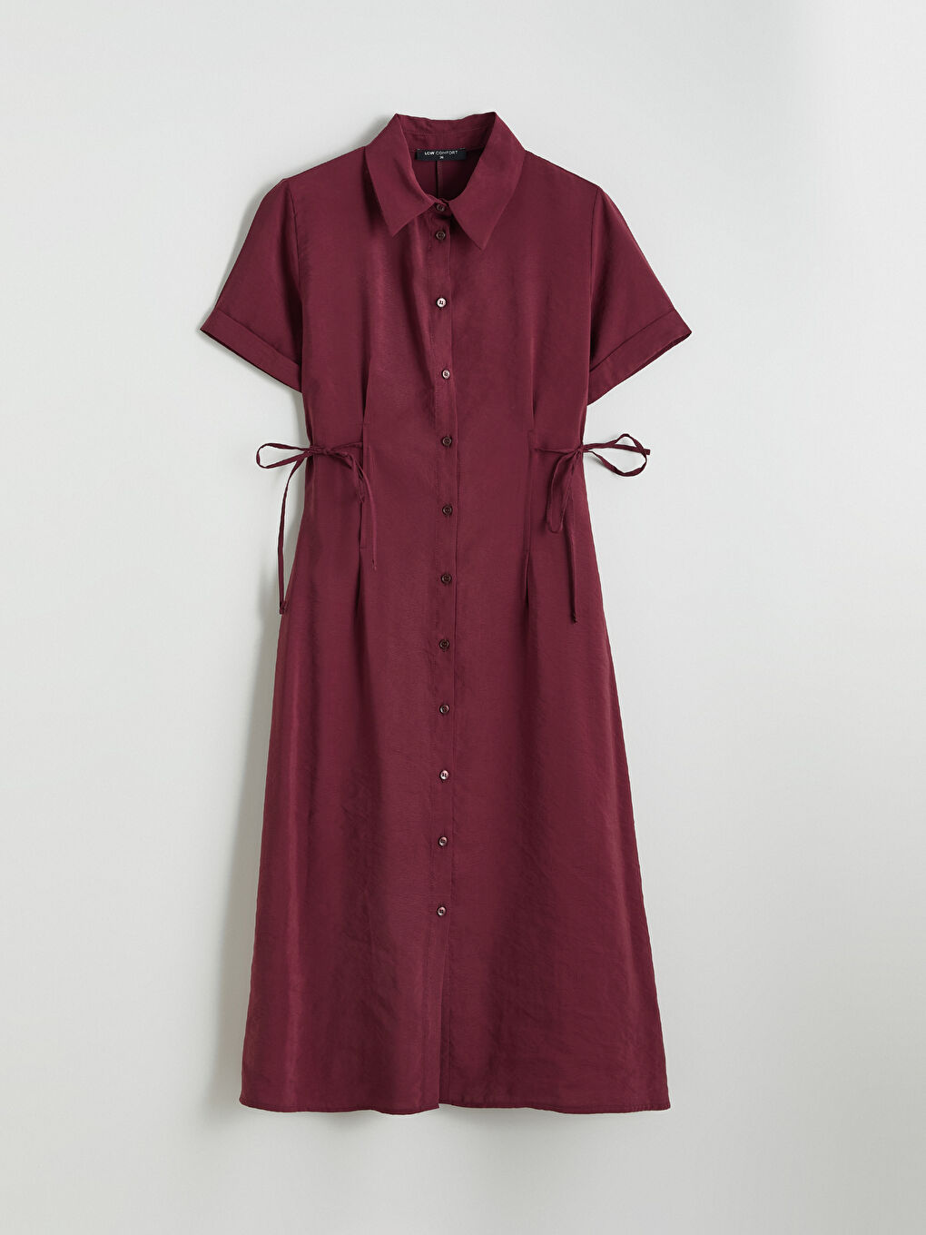 Mürdüm Belden Oturtmalı Büzgülü Gömlek Elbise-4