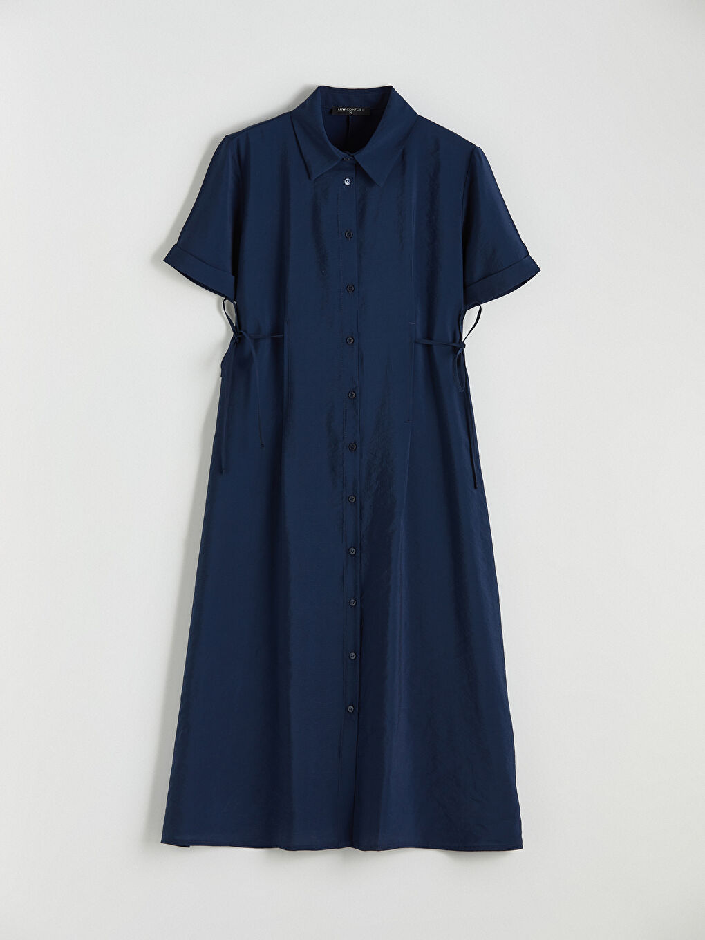 Lacivert Belden Oturtmalı Büzgülü Gömlek Elbise-4