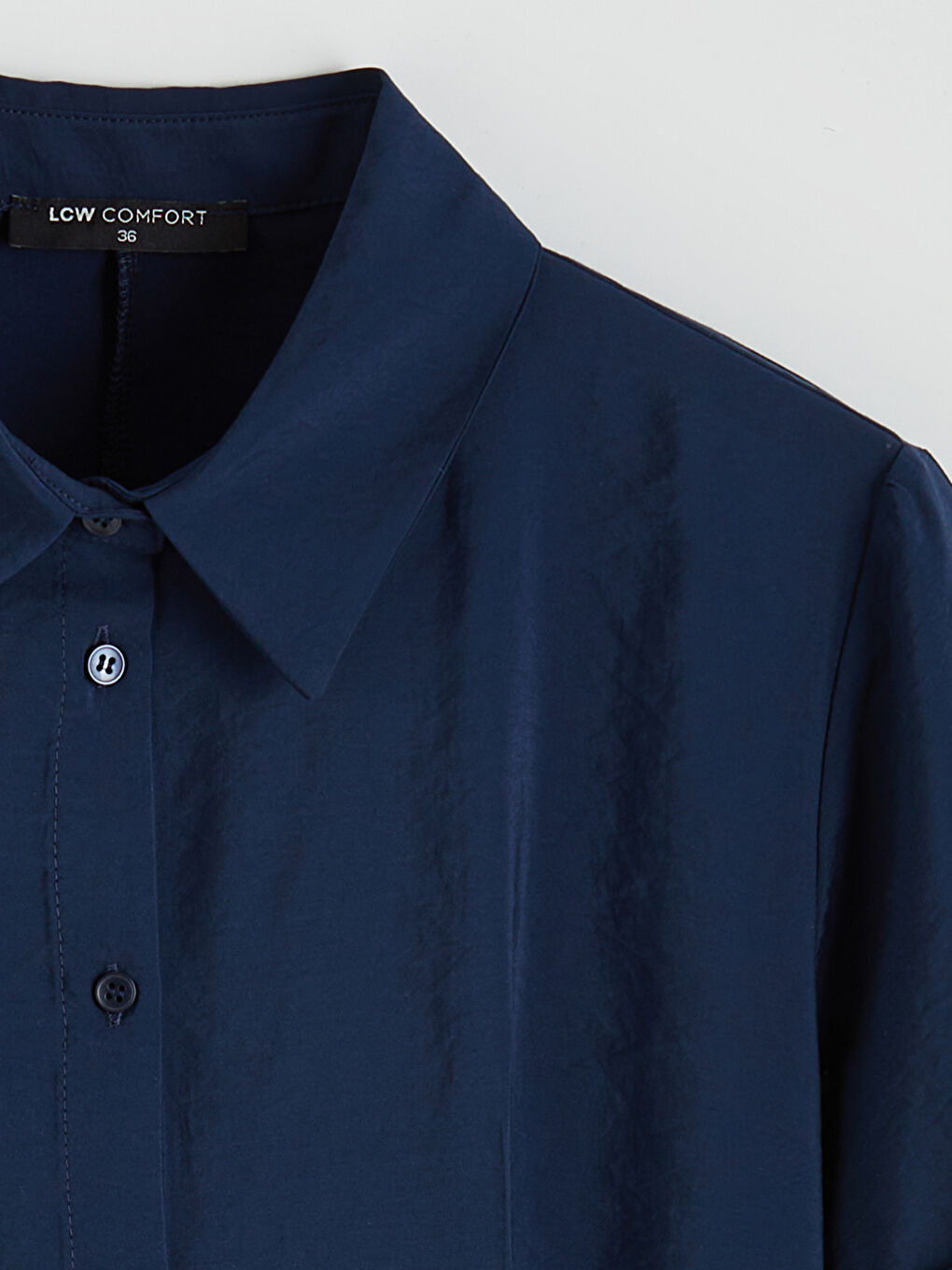 Lacivert Belden Oturtmalı Büzgülü Gömlek Elbise-5