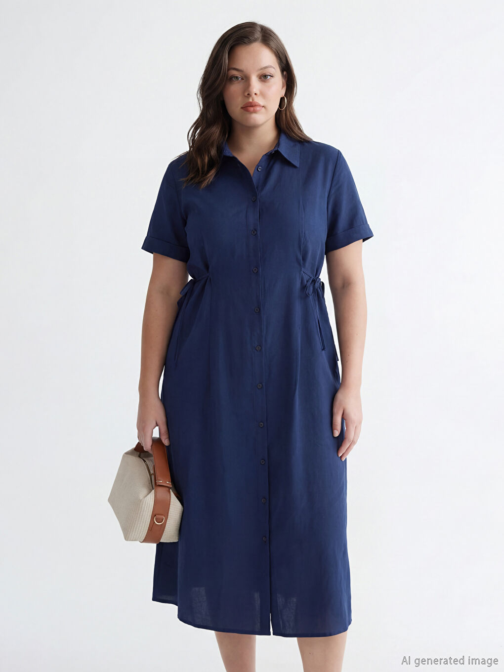 Fitted Waist Gathered Shirt Dress-1