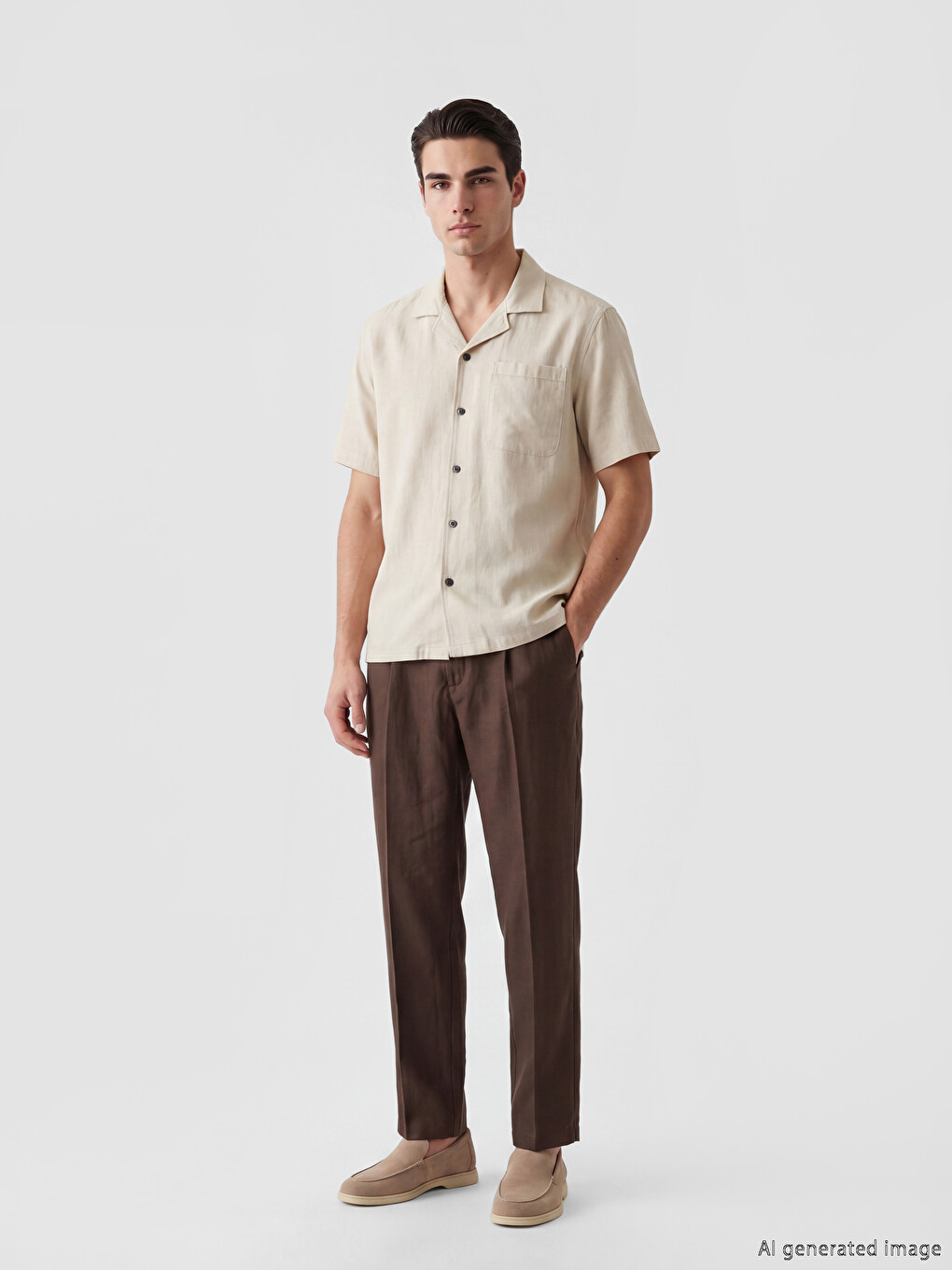 Regular Fit Linen-look Men's Pleated Trousers