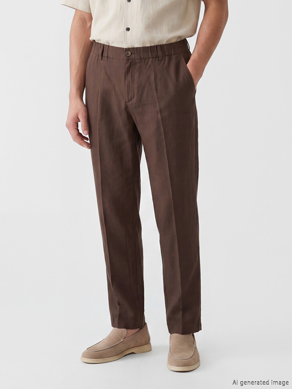 Regular Fit Linen-look Men's Pleated Trousers-1