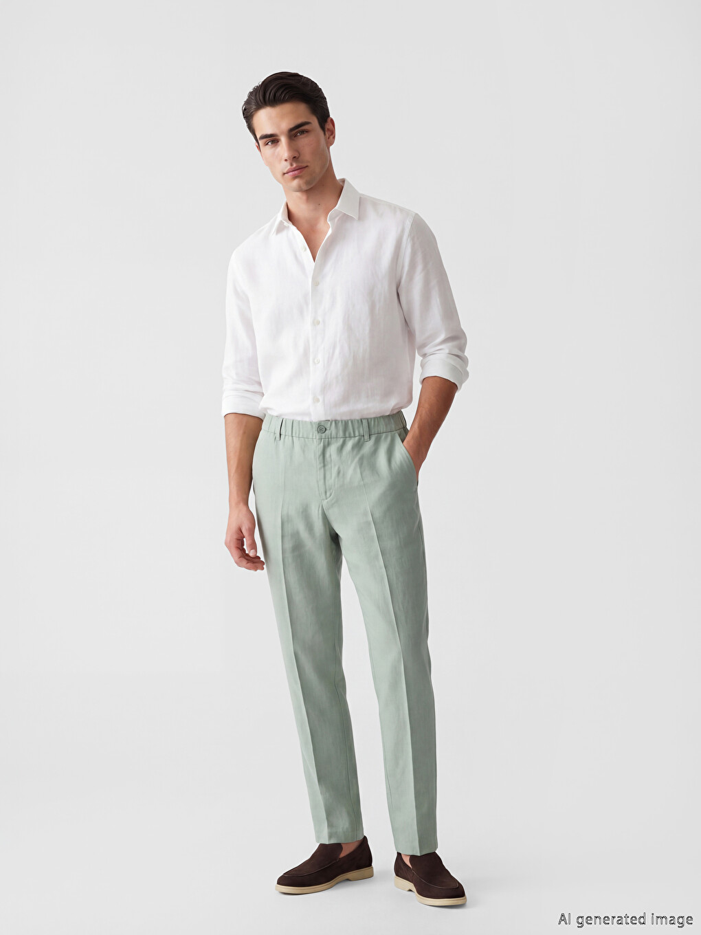 Regular Fit Muške Pantalone Sa Naborima Od Materijala Sa Izgledom Lana