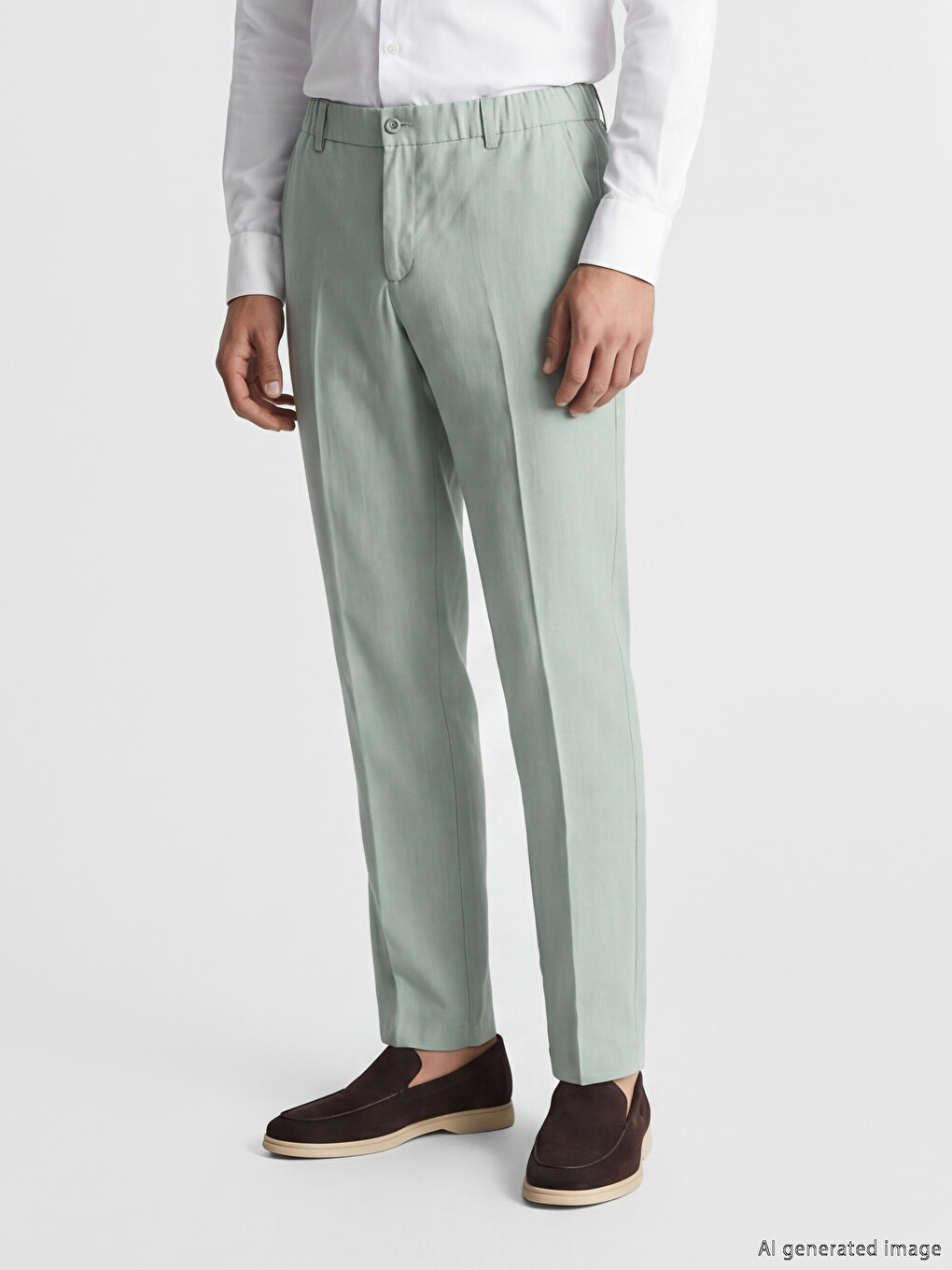 Regular Fit Muške Pantalone Sa Naborima Od Materijala Sa Izgledom Lana-1