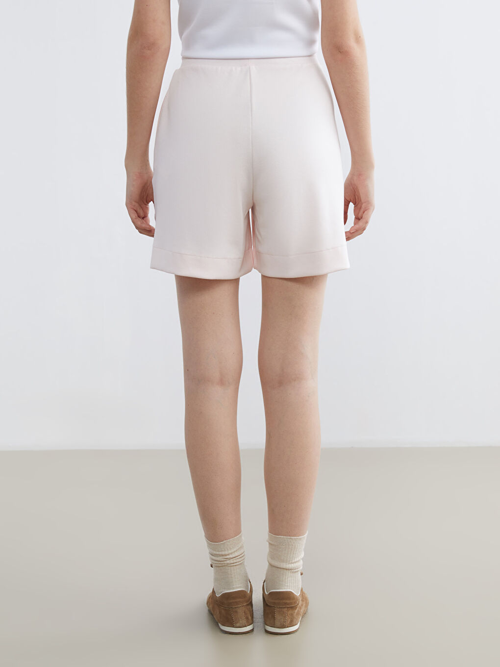 Pembe Beli Lastikli Soft Touch Kadın Spor Şort-3