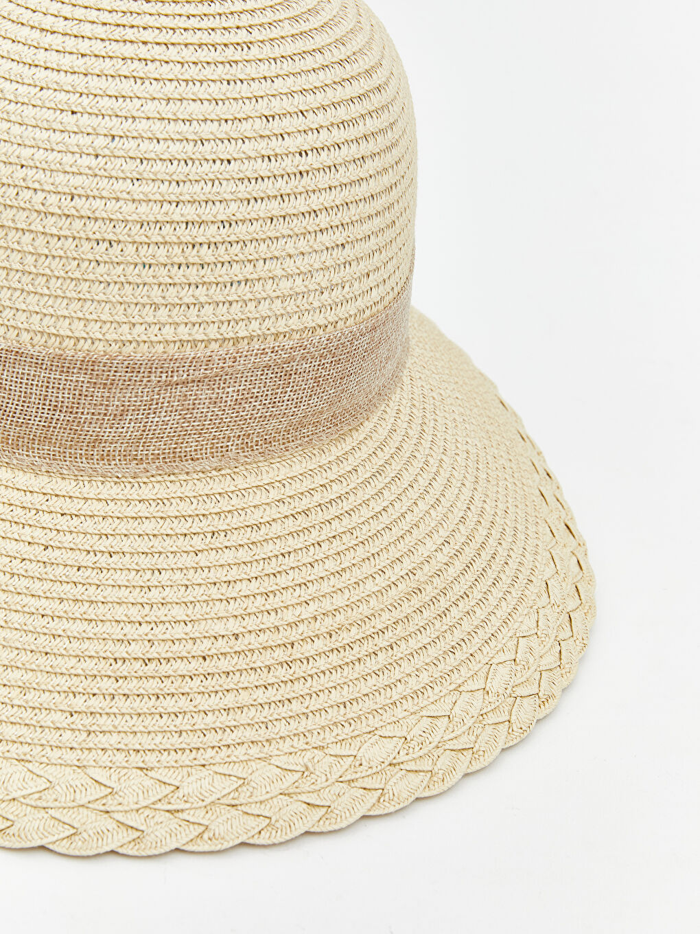 Bej Kadın Hasır Bucket Şapka-2