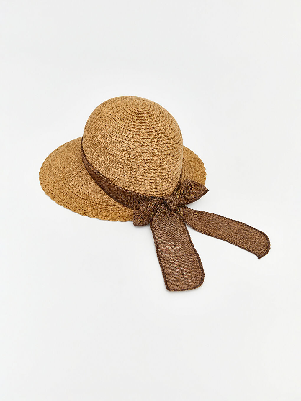 Bej Kadın Hasır Bucket Şapka-1