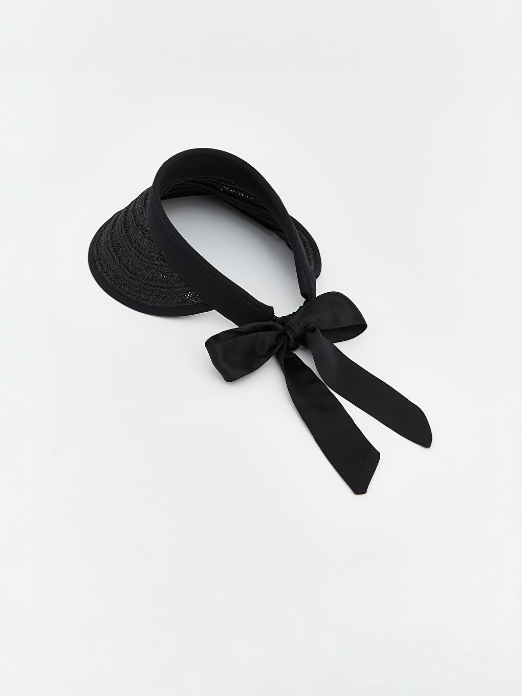 Siyah Kadın Hasır Vizör Şapka-1