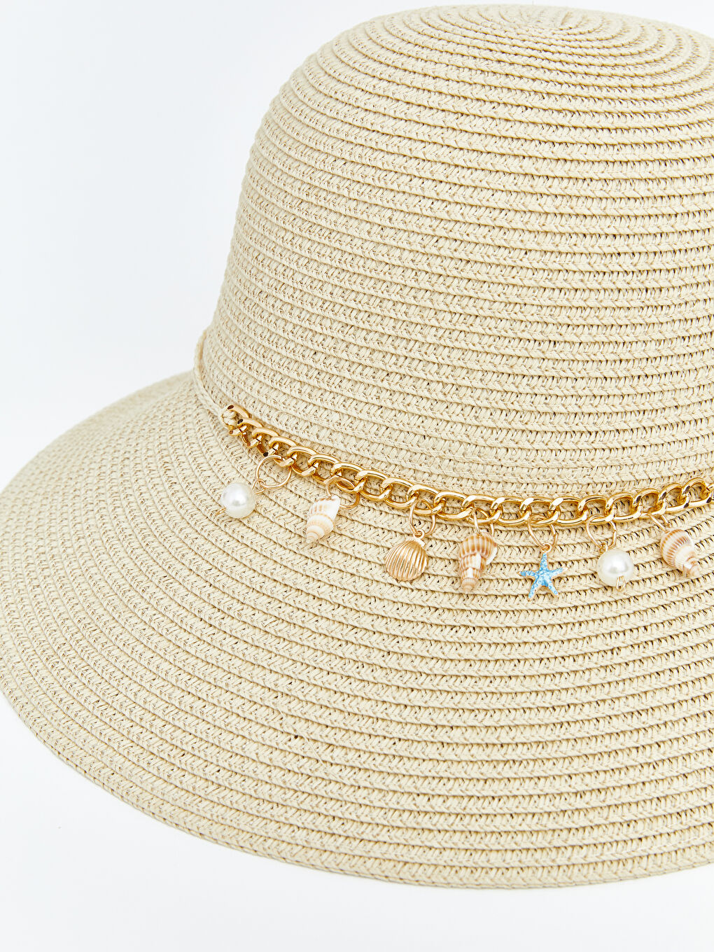 Bej Aksesuarlı Kadın Hasır Şapka-2