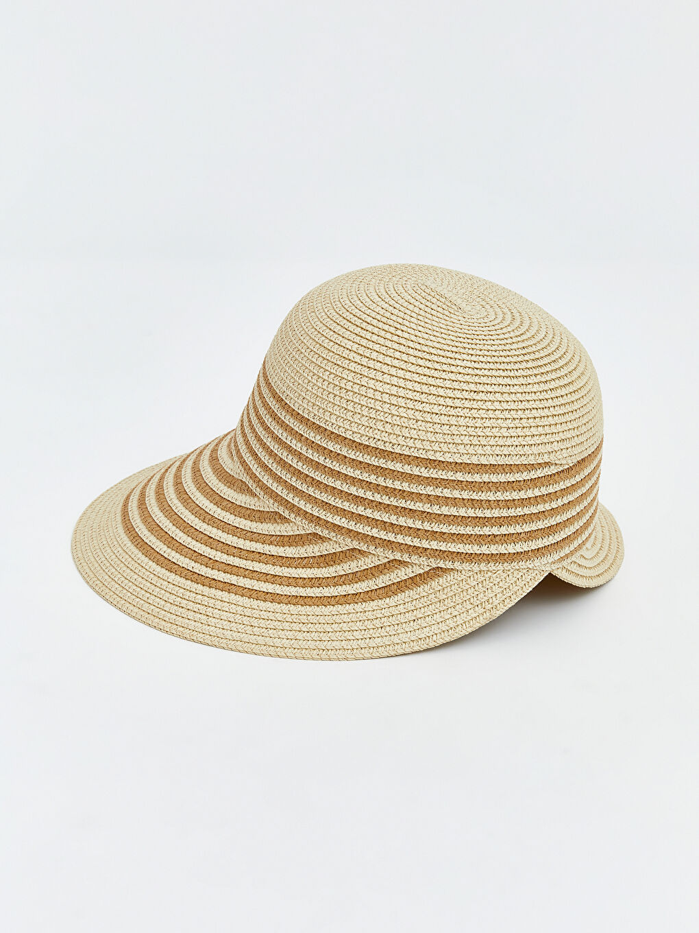 Bej Çizgili Kadın Vizör Şapka -2