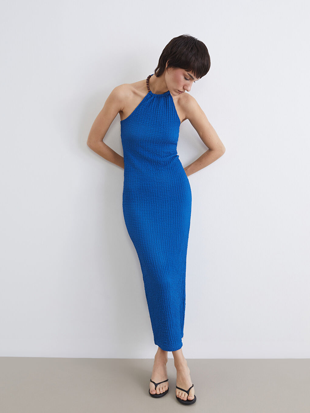 Halter Neck Textured Dress-1