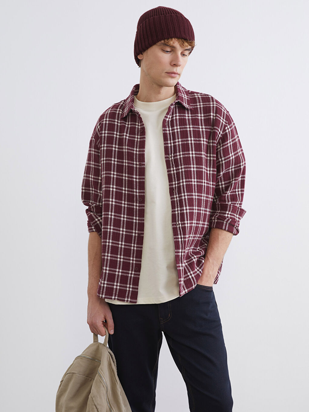 Bordo Regular Fit Ekose Erkek Gömlek