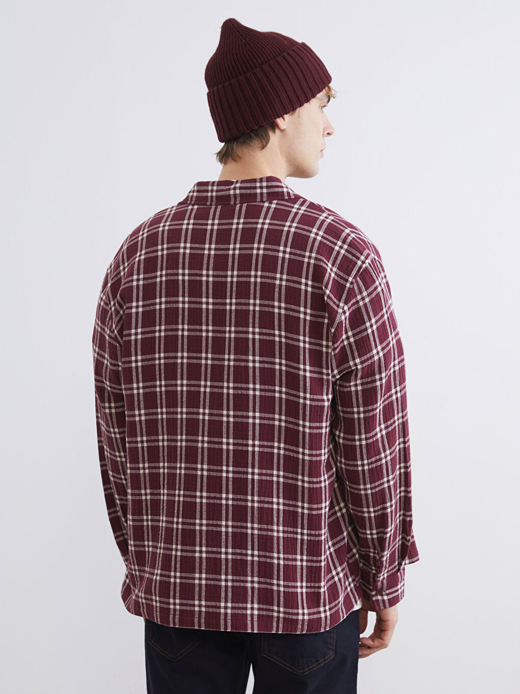 Bordo Regular Fit Ekose Erkek Gömlek-3