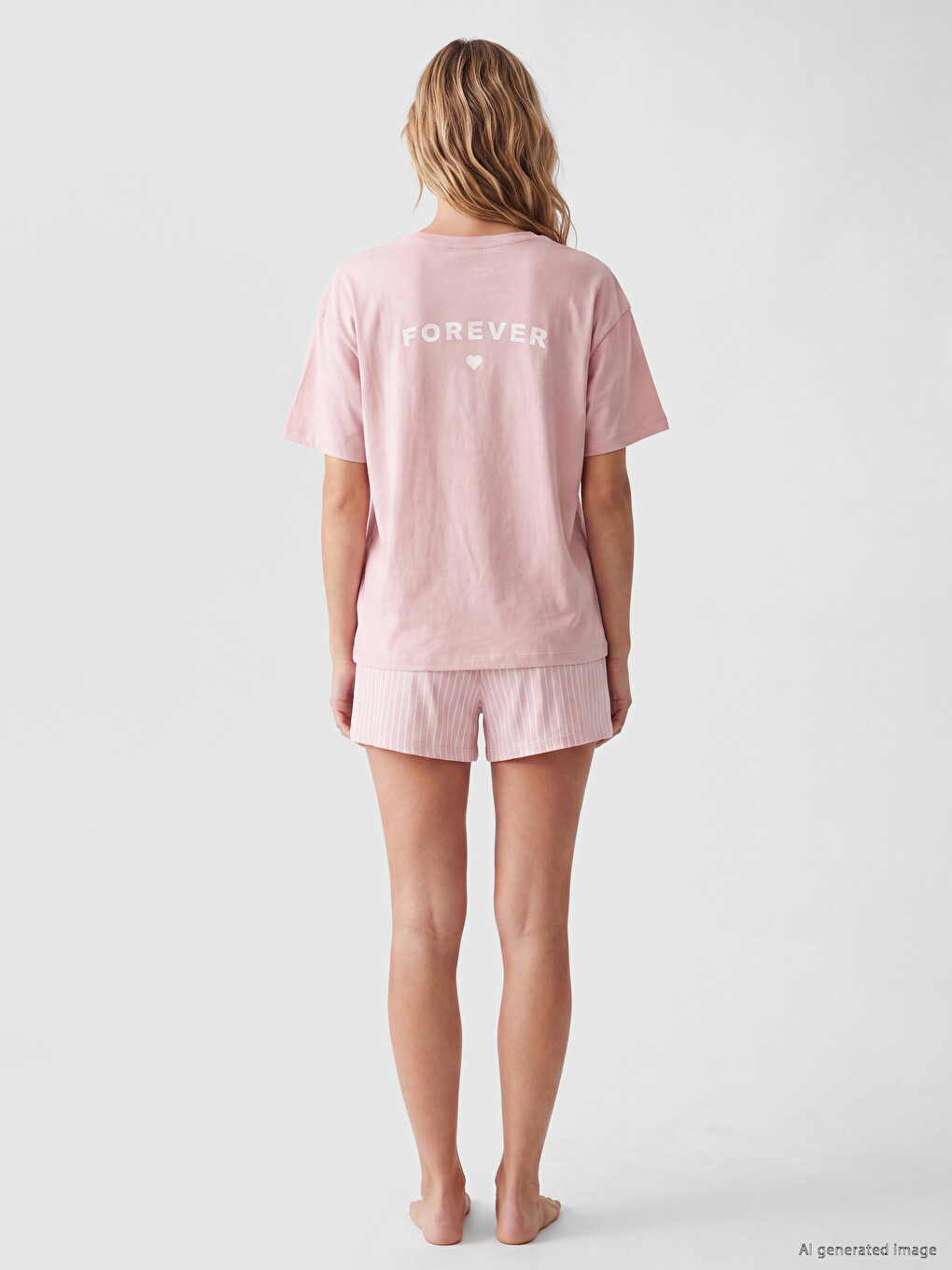 Crew Neck Striped Women's Shortie Pyjama Set-3