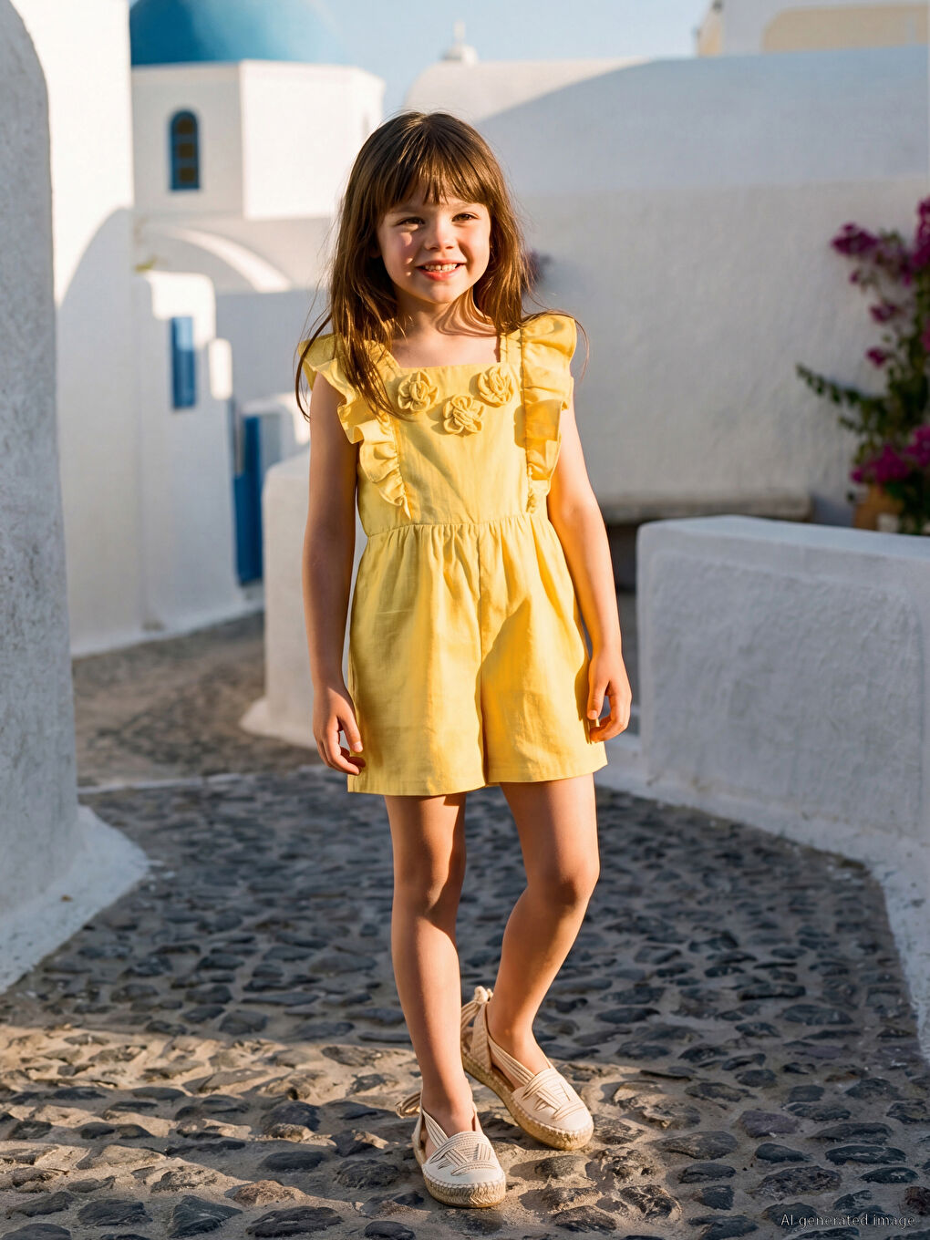 Flower Appliquéd Girls' Jumpsuit
