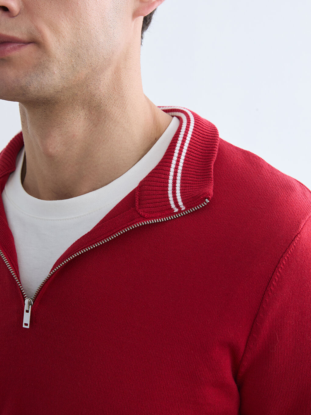 Kırmızı Dik Yaka Erkek Triko Kazak-2