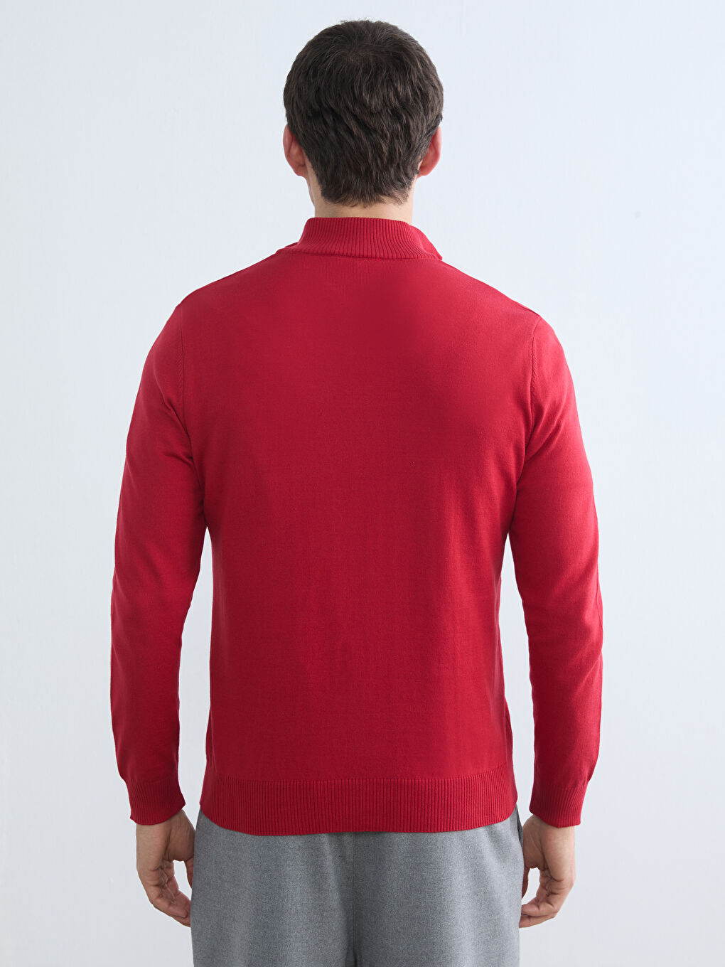 Kırmızı Dik Yaka Erkek Triko Kazak-3