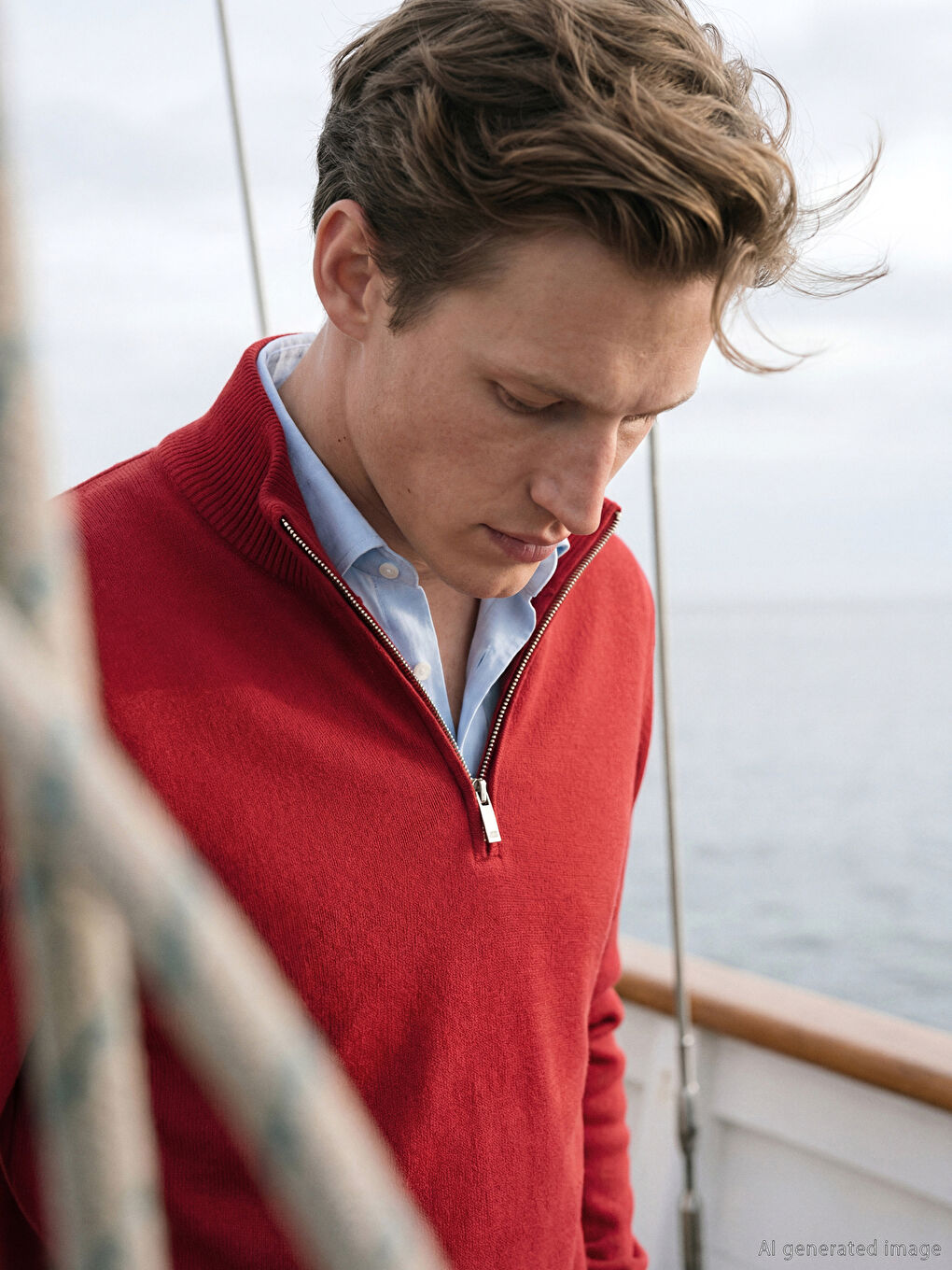 Kırmızı Dik Yaka Erkek Triko Kazak-1