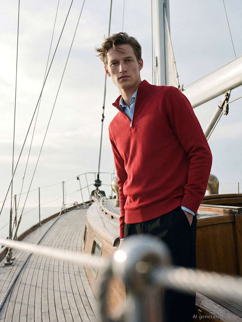 Kırmızı Dik Yaka Erkek Triko Kazak-2