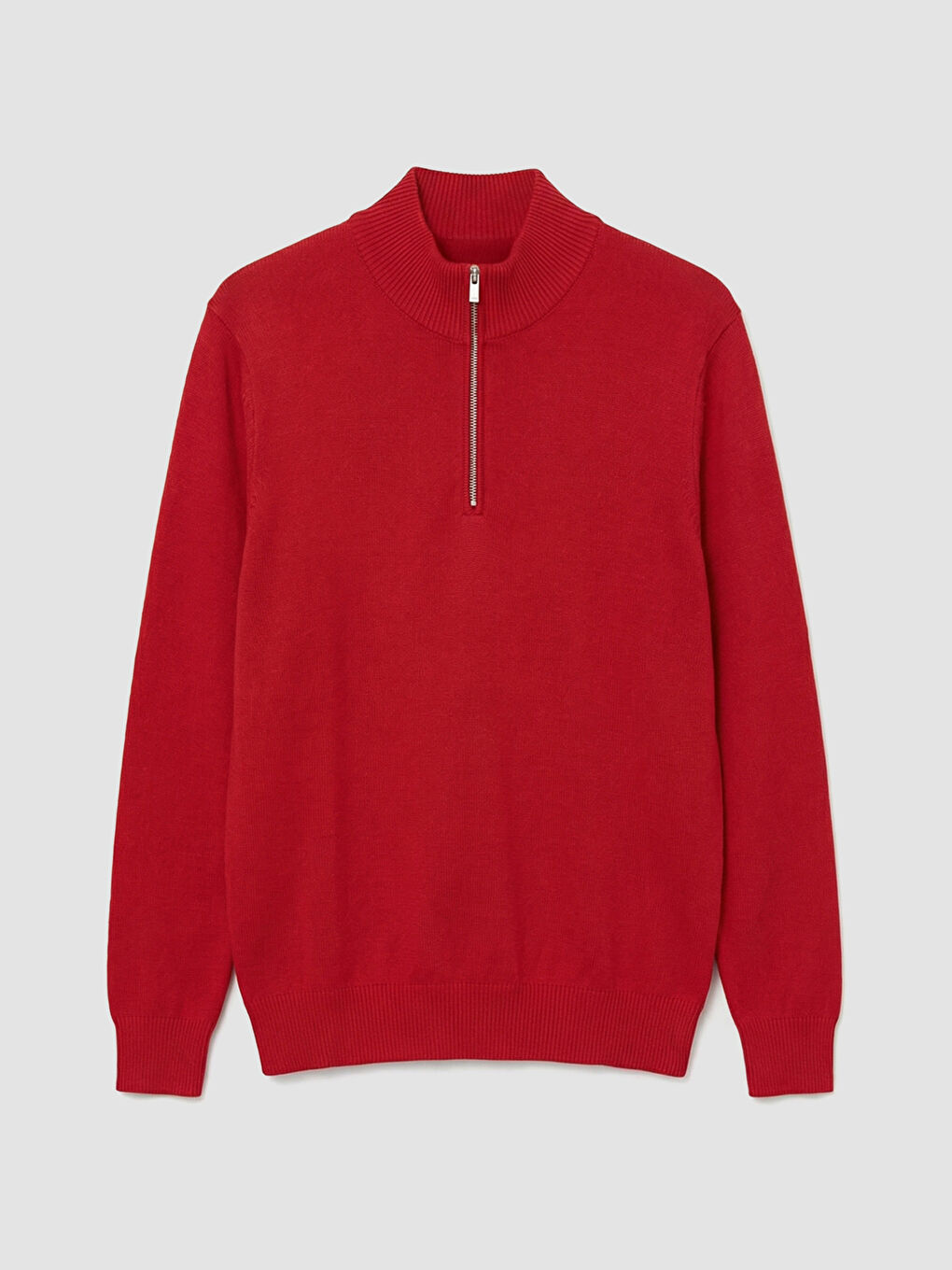 Kırmızı Dik Yaka Erkek Triko Kazak-4