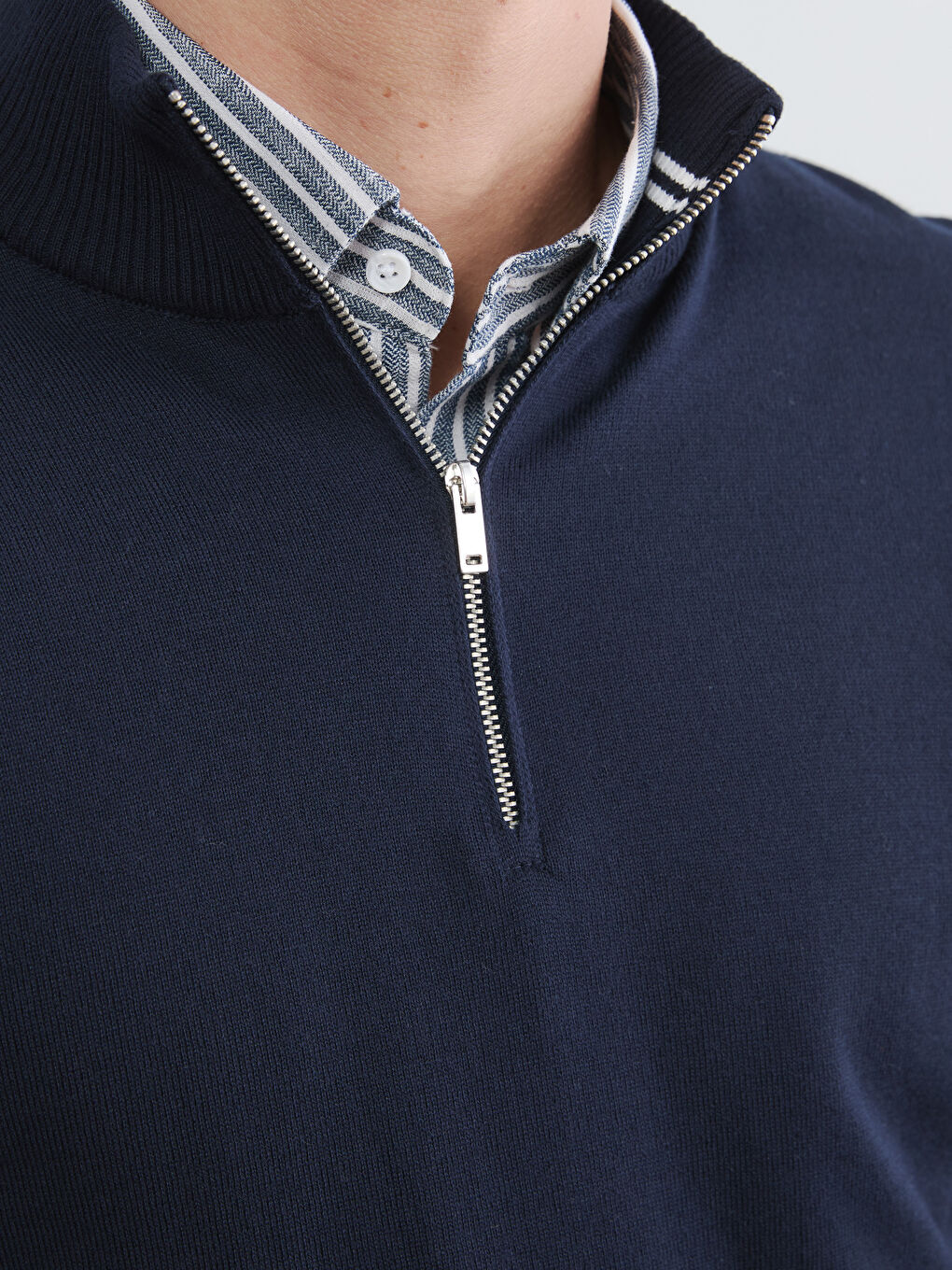 Lacivert Dik Yaka Erkek Triko Kazak-2