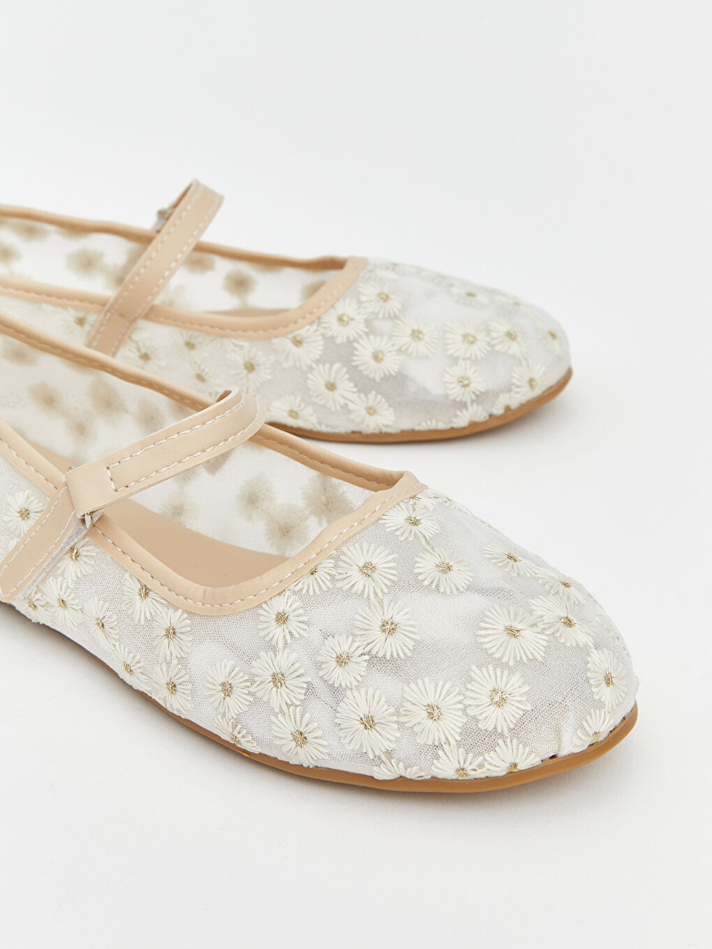 Ekru Çiçekli Kız Çocuk Babet-2